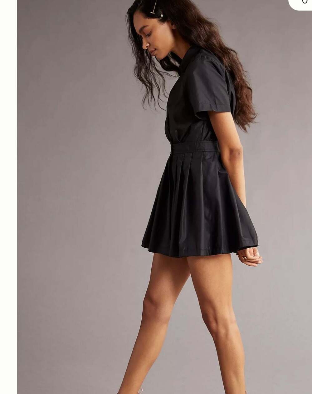 En Saison Black Short Sleeve Pleated Shirt Dress Romper Size S - Picture 2 of 7